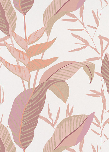 Papier peint vinyle intissé feuilles roses L.1005 x l.53cm, Erismann Autumn