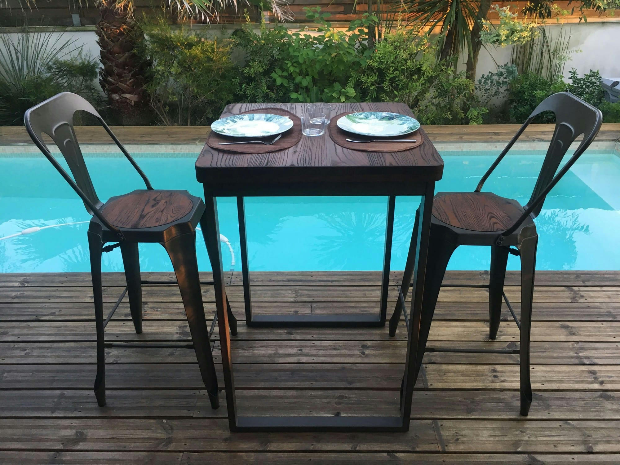 NEVADA - Mange debout 70 cm acier/bois massif foncé