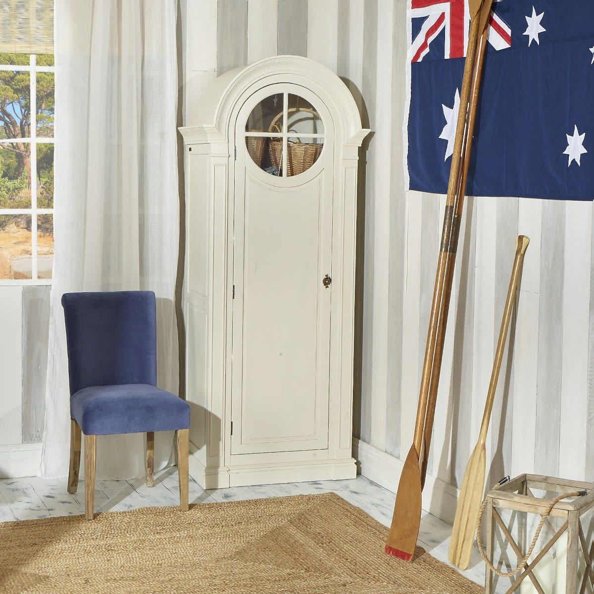 MADISON - Armoire  bonnetière 1 porte patine shabby chic blanc d'ivoire