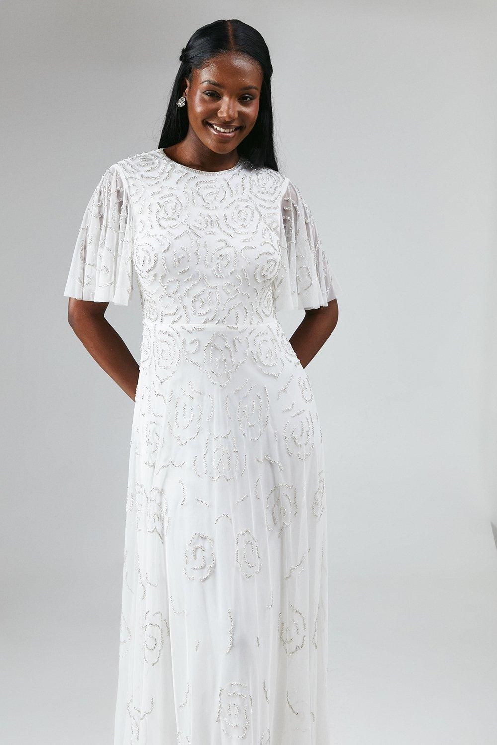Coast Rose Embroidered Angel Sleeve Wedding Dress