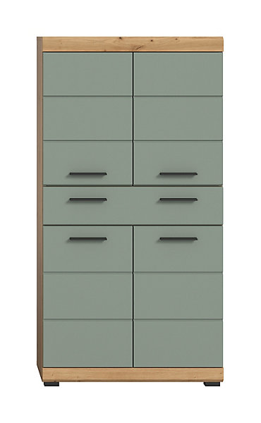 Eteka- Armoire de salle de bains (L/H/P : 74x141x31 cm) en imitation blanc et imitation sauge profonde