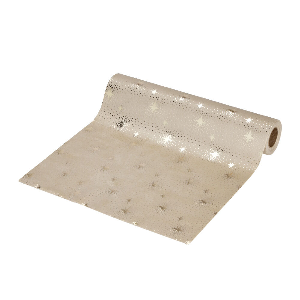 Chemin de table beige motifs étoiles dorées 3m