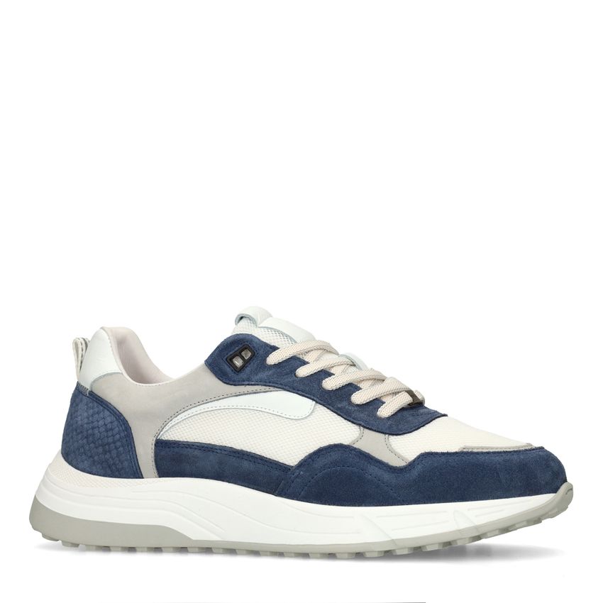 Manfield Blauwe suède sneakers met leren details