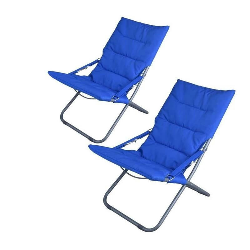 - Chaise longue de plage pliante bleue - Lot de 2