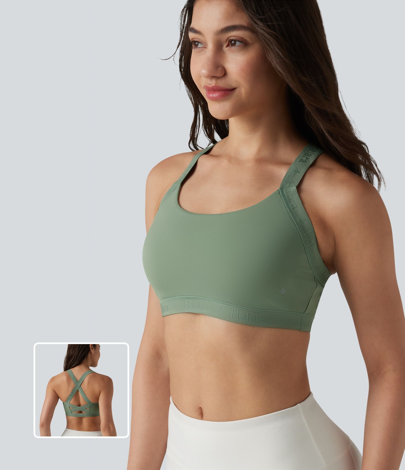 Brassière de sport effet frais InstantCool séchage rapide maintien léger avec bretelles croisées et dos nu, protection solaire UPF50