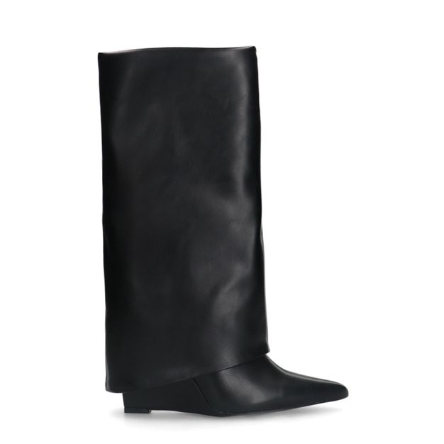 Zwarte hoge sleehak laarzen met flap