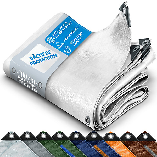 Bâche de protection imperméable 140 g-m² Blanc 10 x 15 m