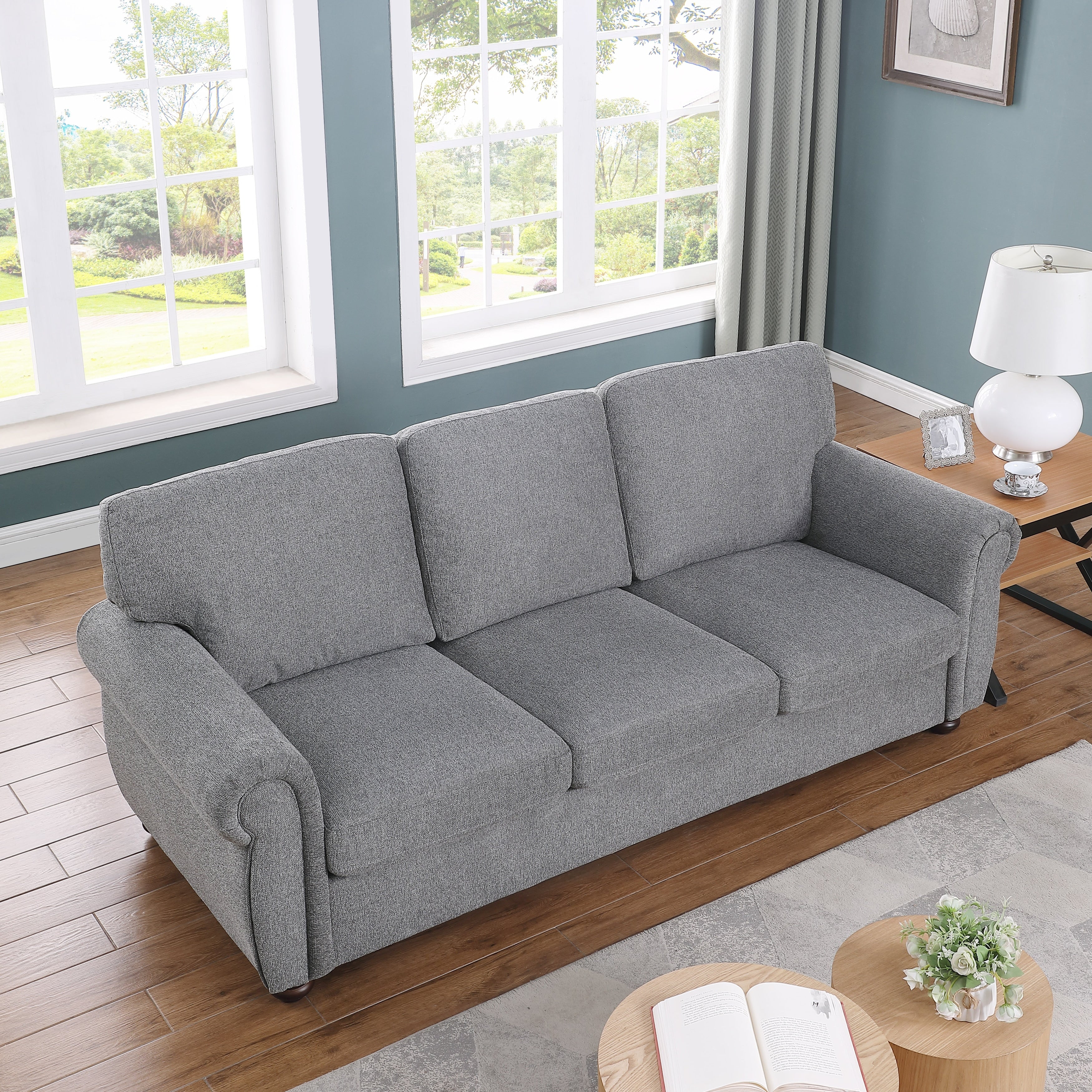 Dark Grey Soft Chenille 3-Seat Sofa with Solid Wood Frame - 34.40 x 84.60 x 33.85