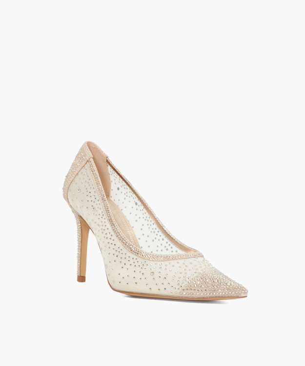 Brightest Gold - Mesh Diamante Court Shoes