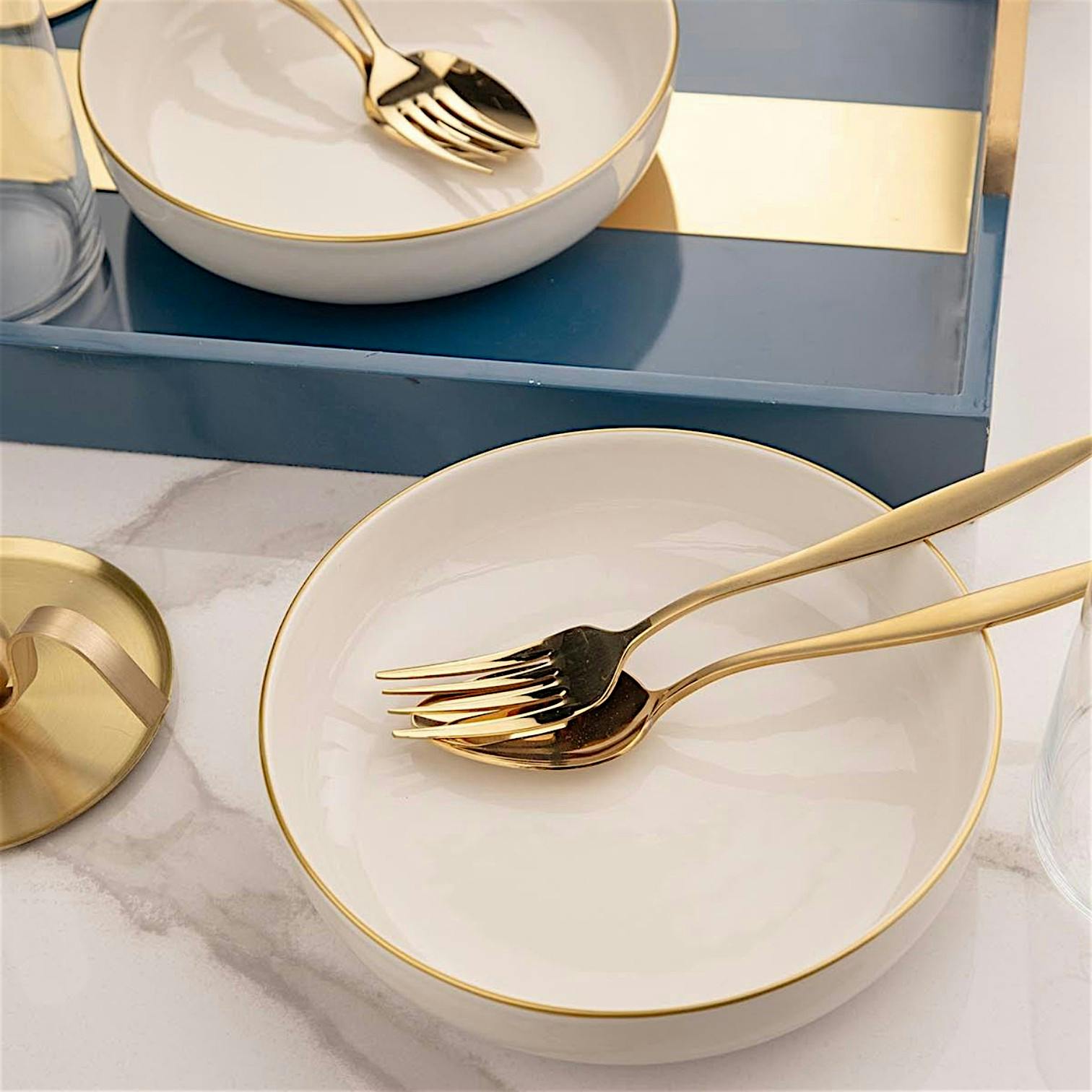 Assiette à soupe blanche à bordure dorée (lot de 2) ELDA