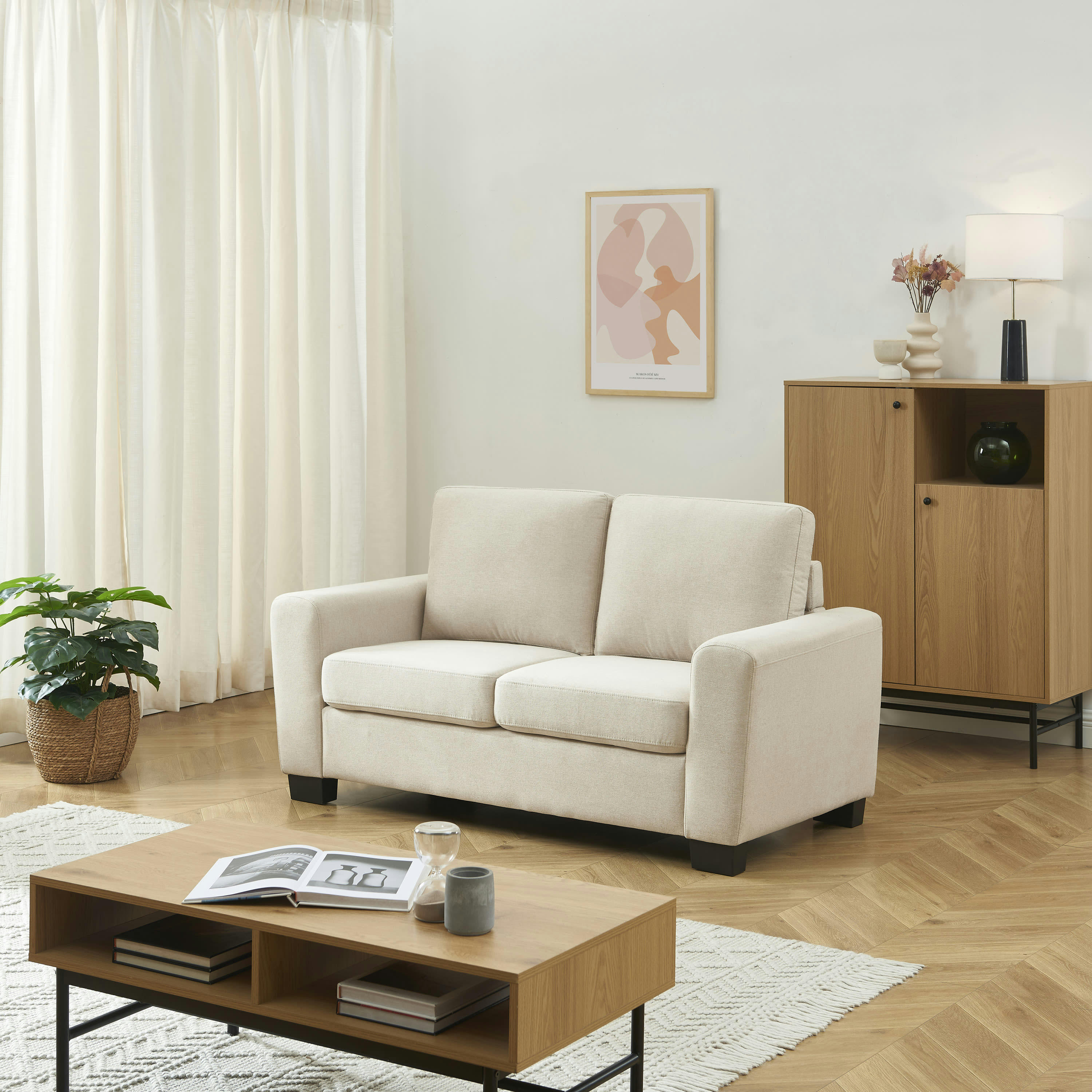 LISE - Canapé droit en tissu 2 places beige