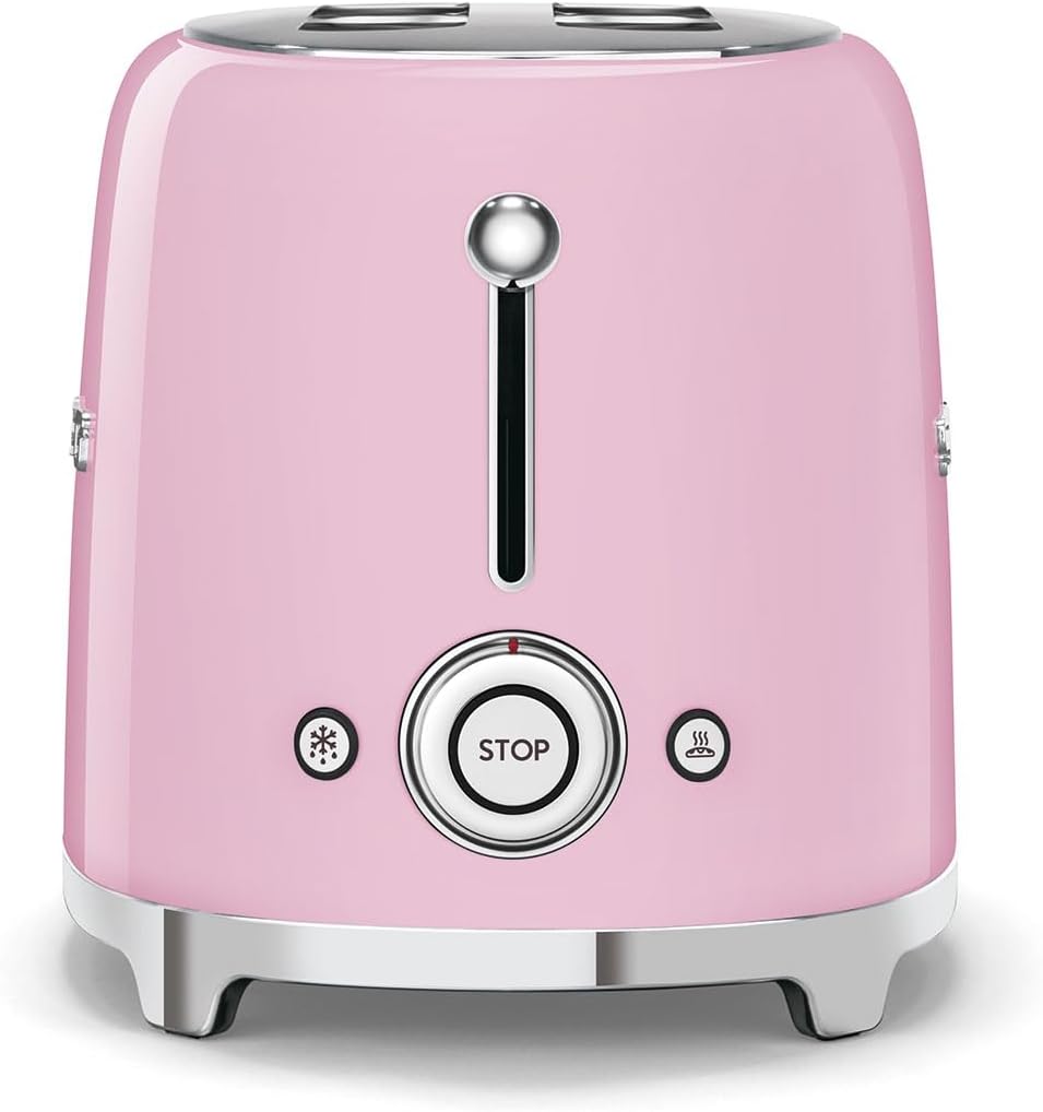 SMEG 2 Slice Toaster with 6 Presets and Defrost Function and Removable Crumb Tray TSF01PKUS, Pink