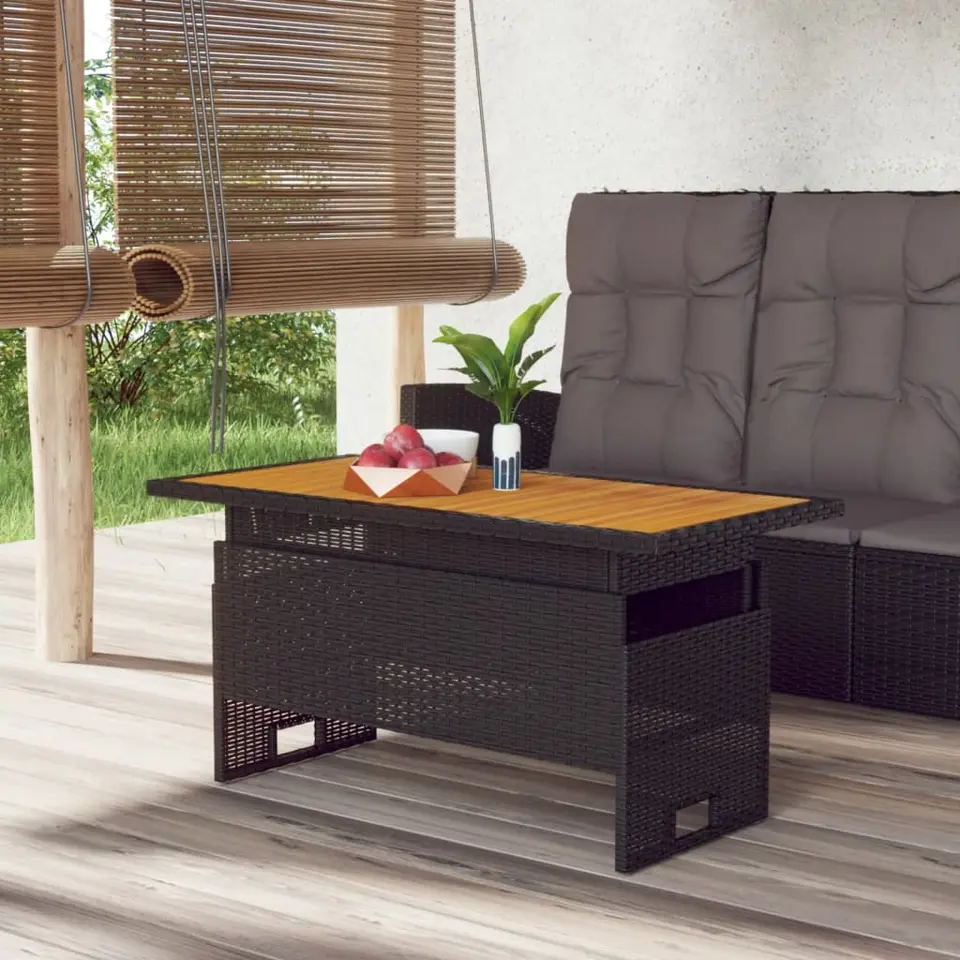 vidaXL - Tuintafel - Zwart - Acaciahout en poly rattan - 100x50x43/63 cm