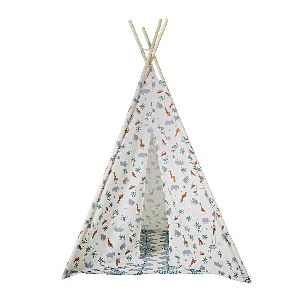SAFARI - Tipi enfant écru imprimé avec tapis