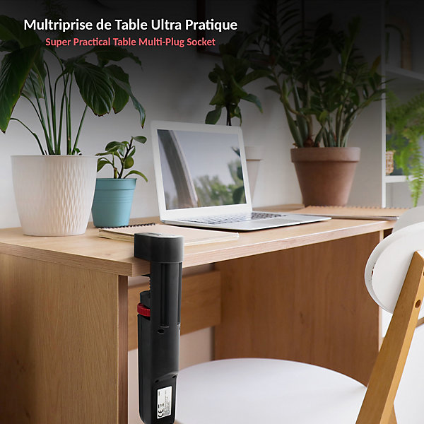 FISHTEC - Multiprise verticale 3 prises, 2 USB-A, 1 USB-C
