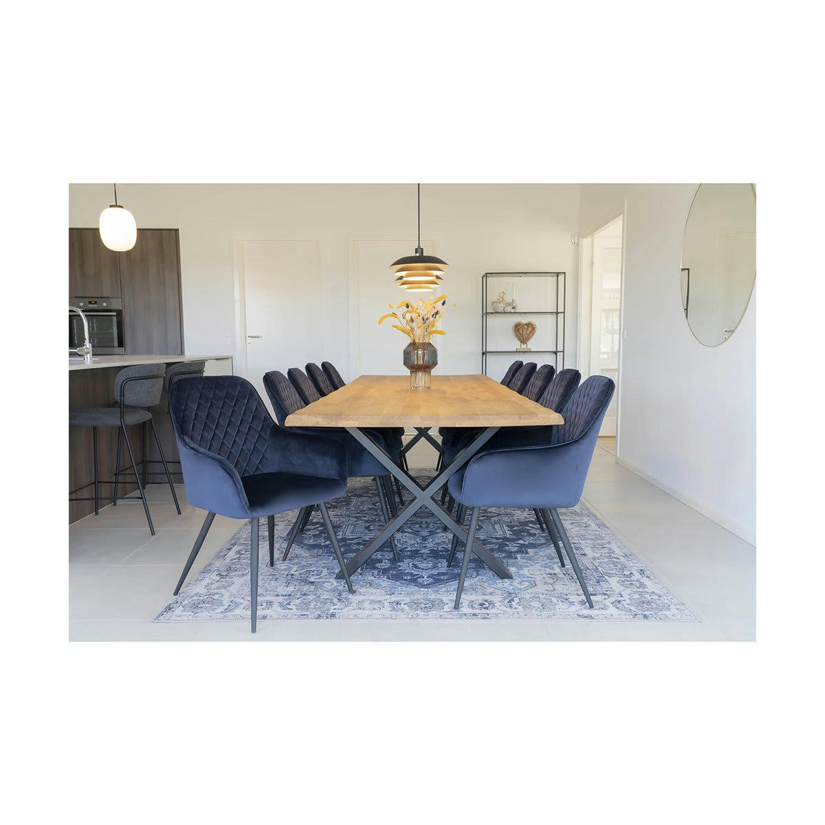 COLGA - Chaise moderne en velours côtelé bleu