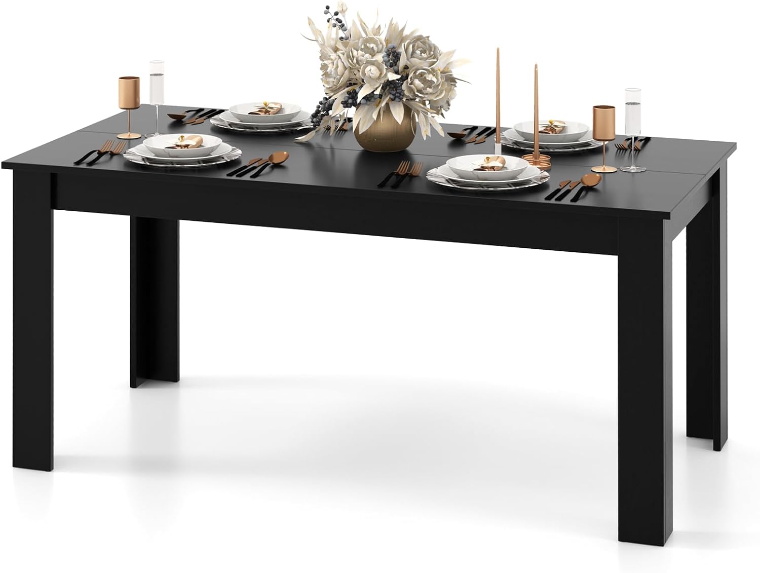 Giantex Dining Table for 6, Rectangular Kitchen Table with 330Lbs Capacity, Stable Structure, 63 L x 31.5 W x 30 H Large Farmhouse Center Tables for Dinner, Dinette, Dining Room, Black
