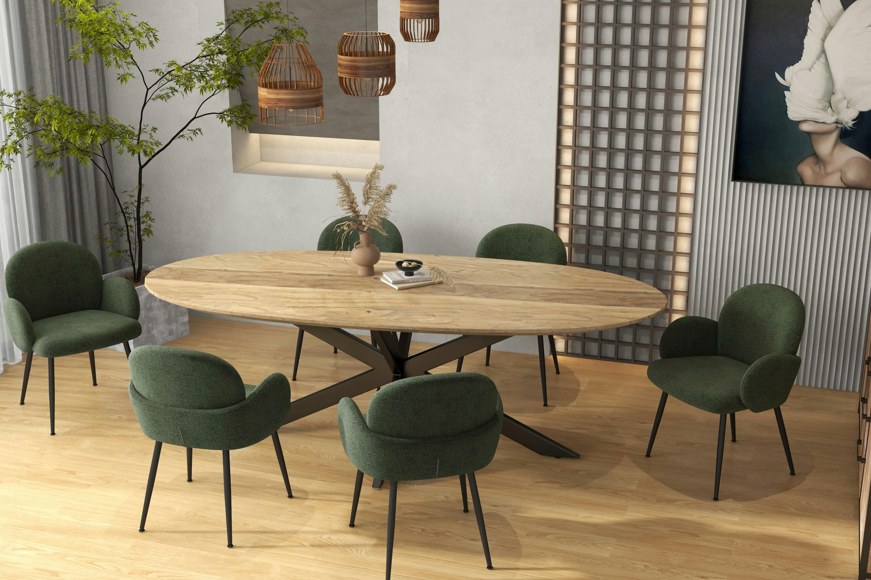 ALICE - Chaise en tissu bouclé Vert Army et pieds métal noir (x2)