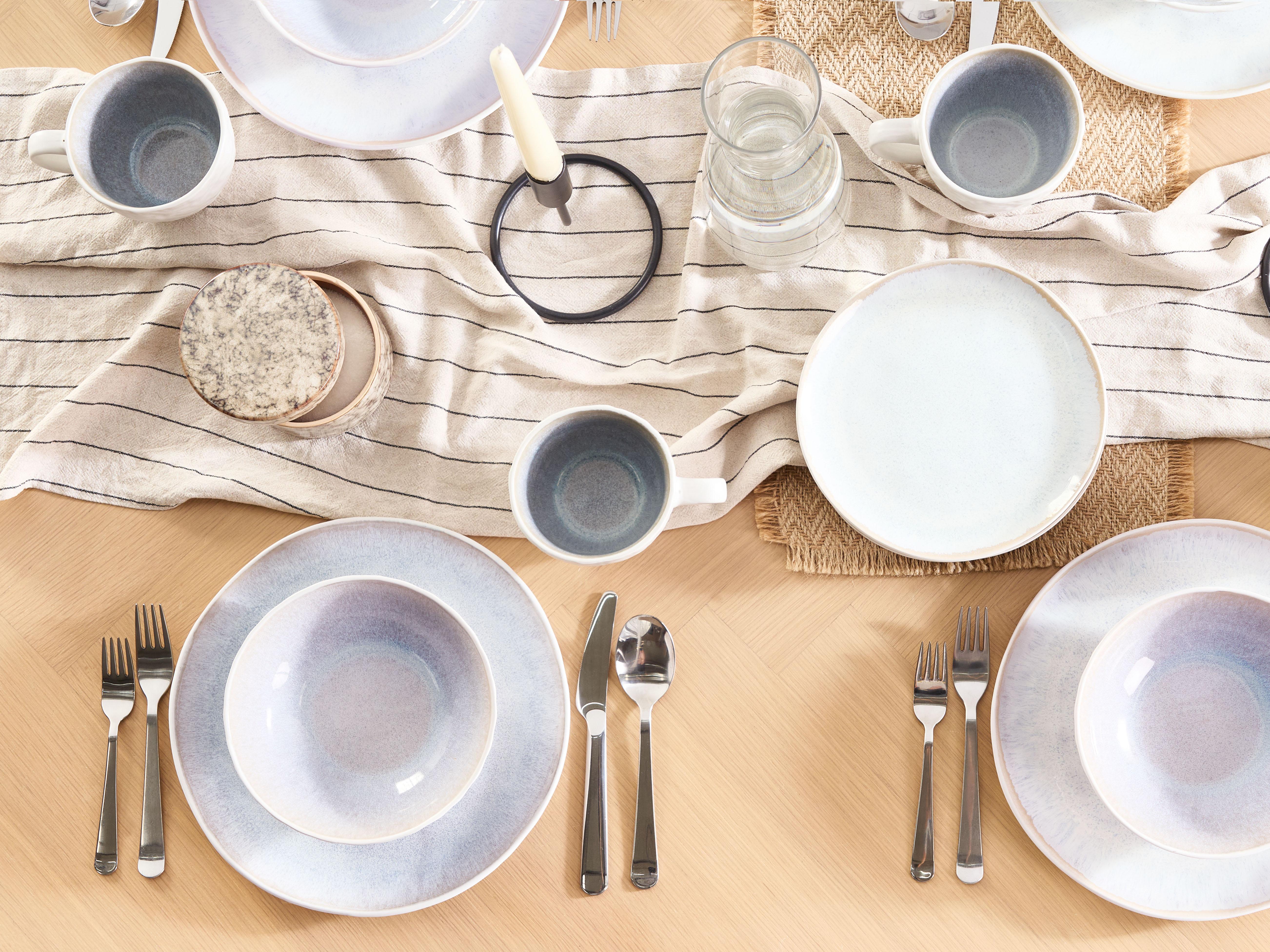 Set of 16 Dinnerware SESAME Stoneware Light Grey