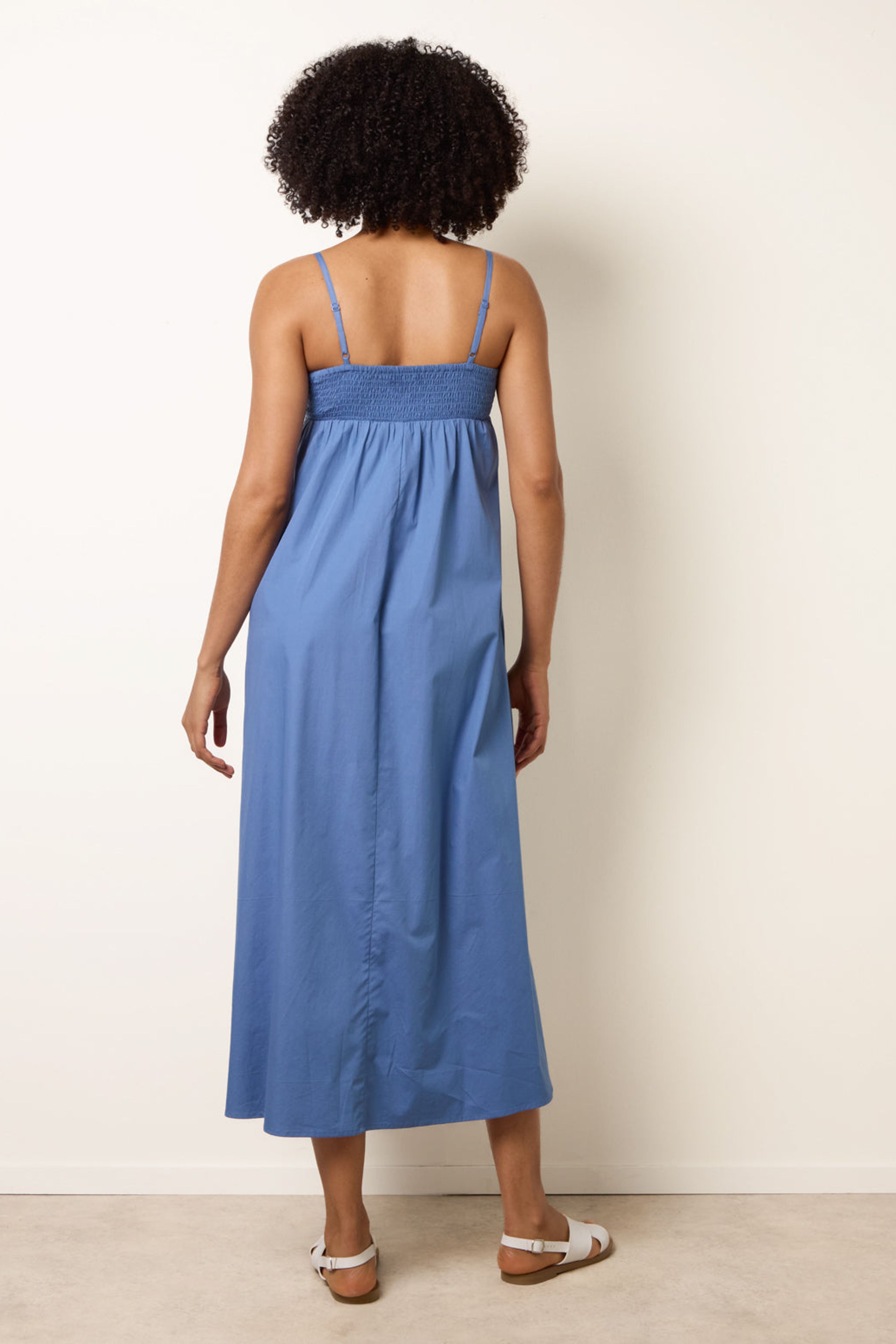 Blue Vanilla Blue Palm Tree Embroidery Smock Dress