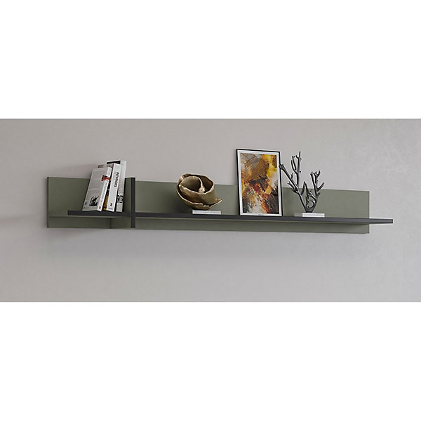 Etagère murale 180cm coloris vert sauge et noir. Collection HAVANA.
