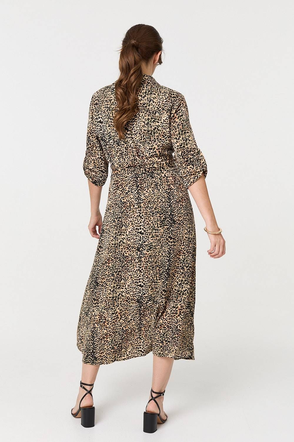 Izabel London Animal Print Tie Waist Midi Shirt Dress