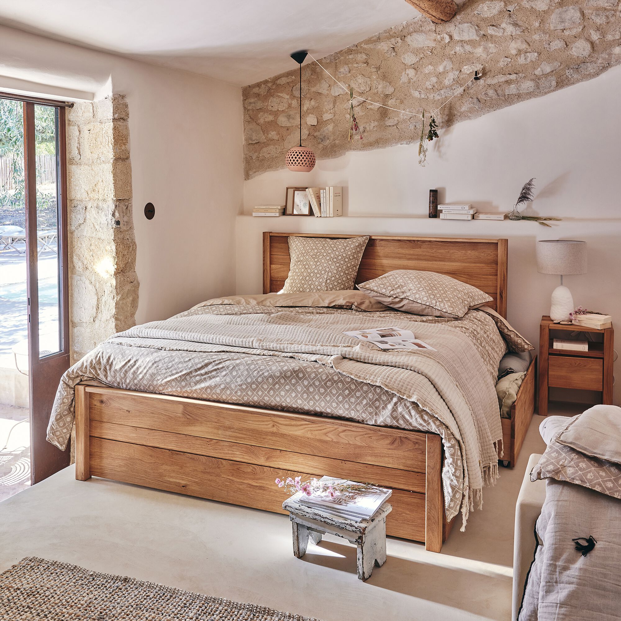 RENO - Lot de deux tiroirs de rangement en bois pour lit RENO - bois clair