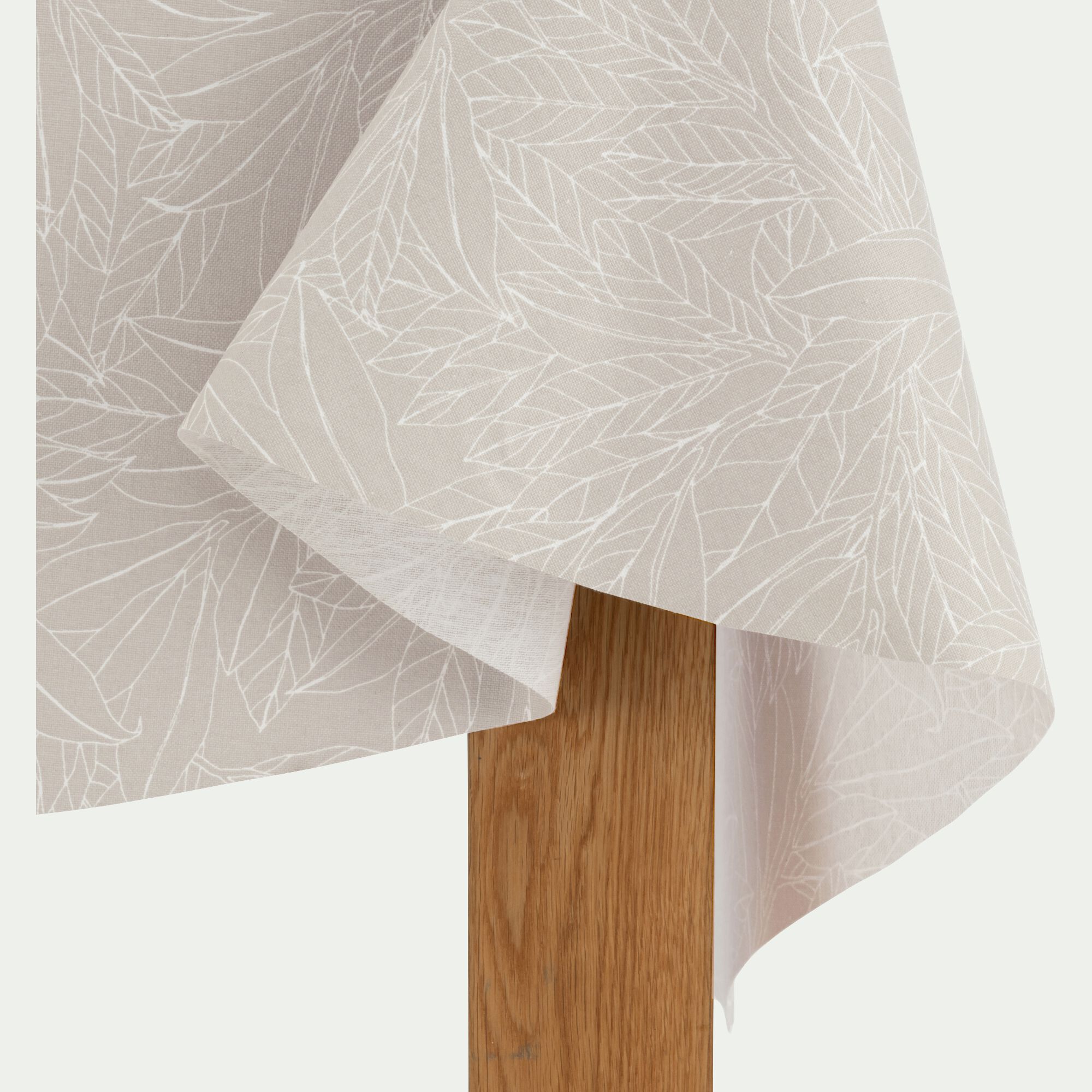 LAURIER - Nappe ronde en coton enduit motif laurier D150cm - beige alpilles