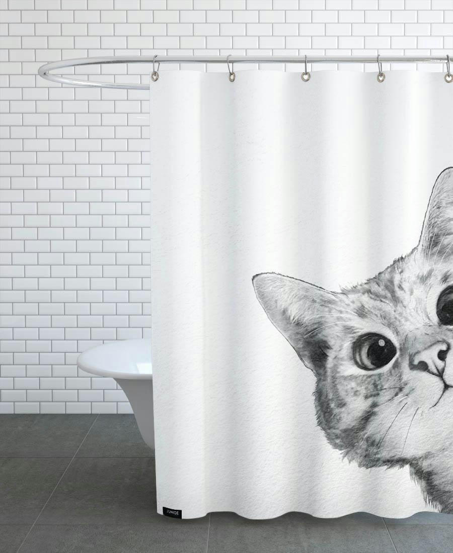 SNEAKY CAT - Rideau de douche en polyester en gris 150x200
