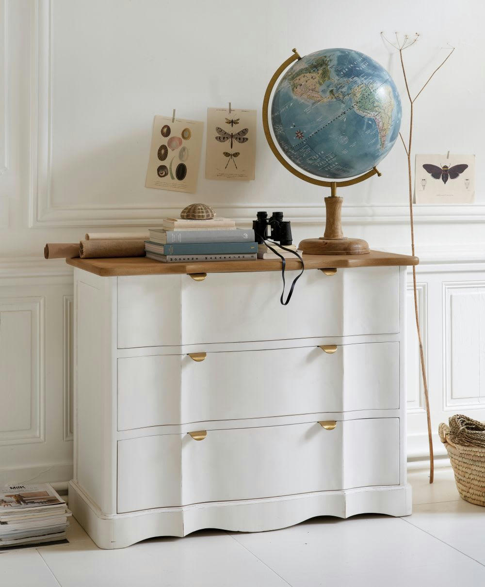 SAINTE-MAXIME - Globe terrestre pied en bois de manguier et carte du monde bleue