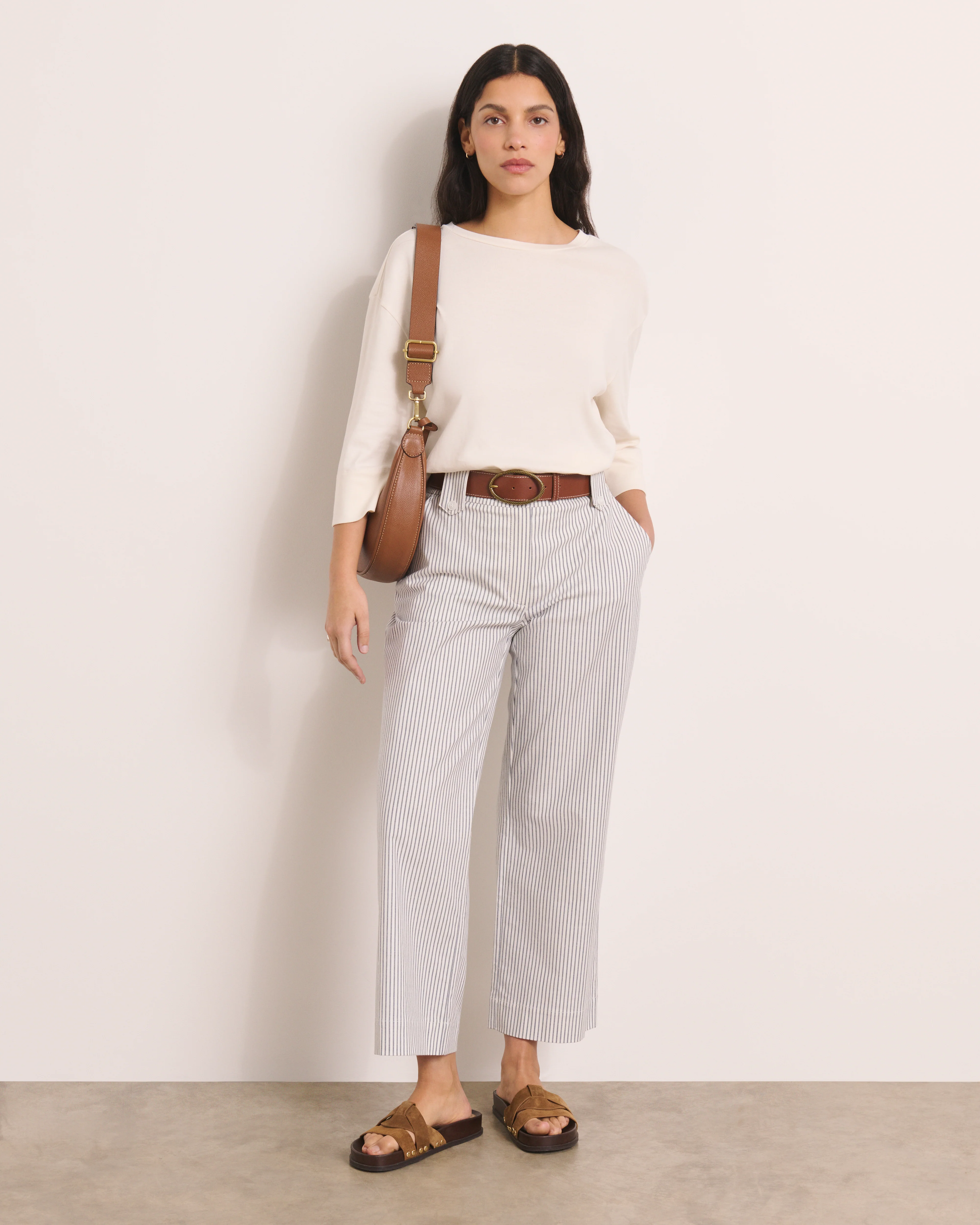 Pantalon droit écru à rayures PROMESSE/13215/521