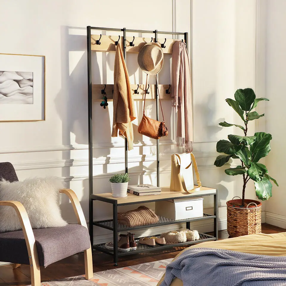 Garderoberek met Bankje van 100cm breed - Lichte Eik Kleur