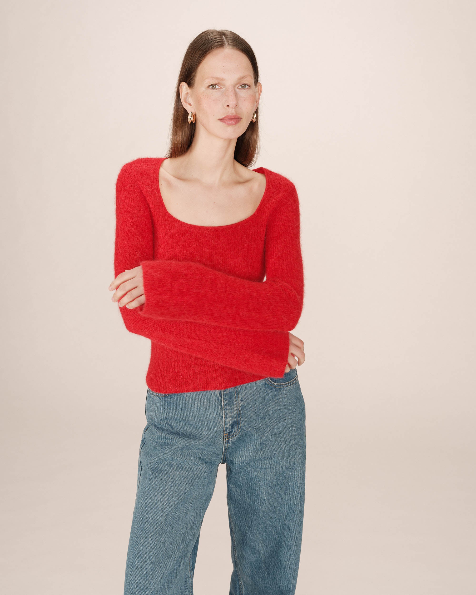Pull laine et alpaga rouge Sakura