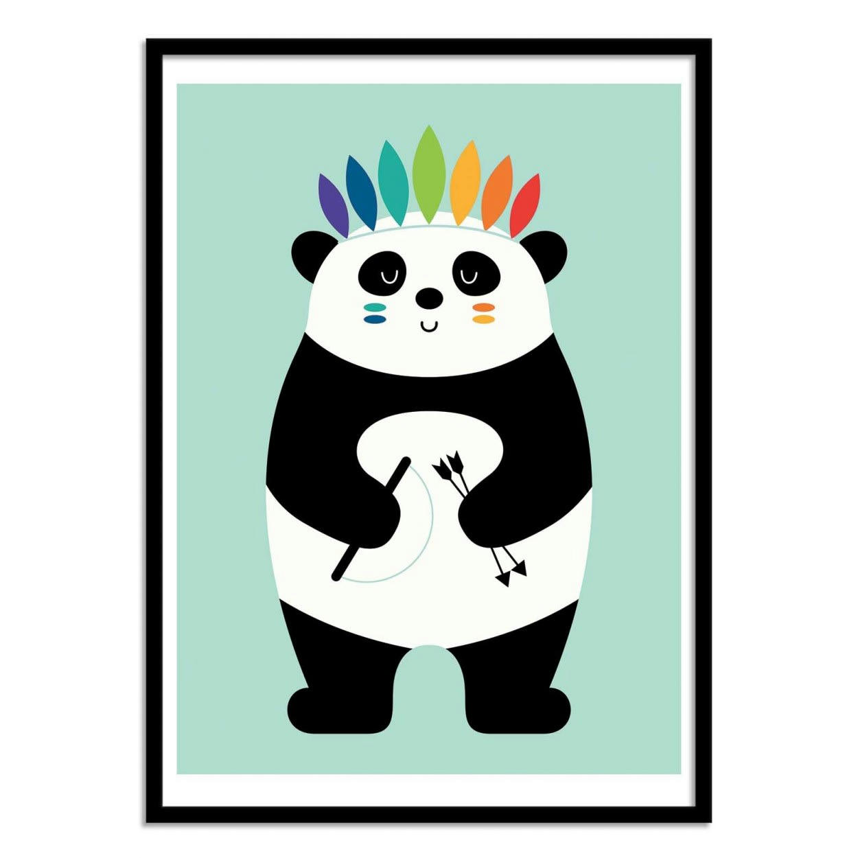 ANDY WESTFACE - INDIAN PANDA -  Affiche d'art avec Cadre bois noir - 50 x 70 cm