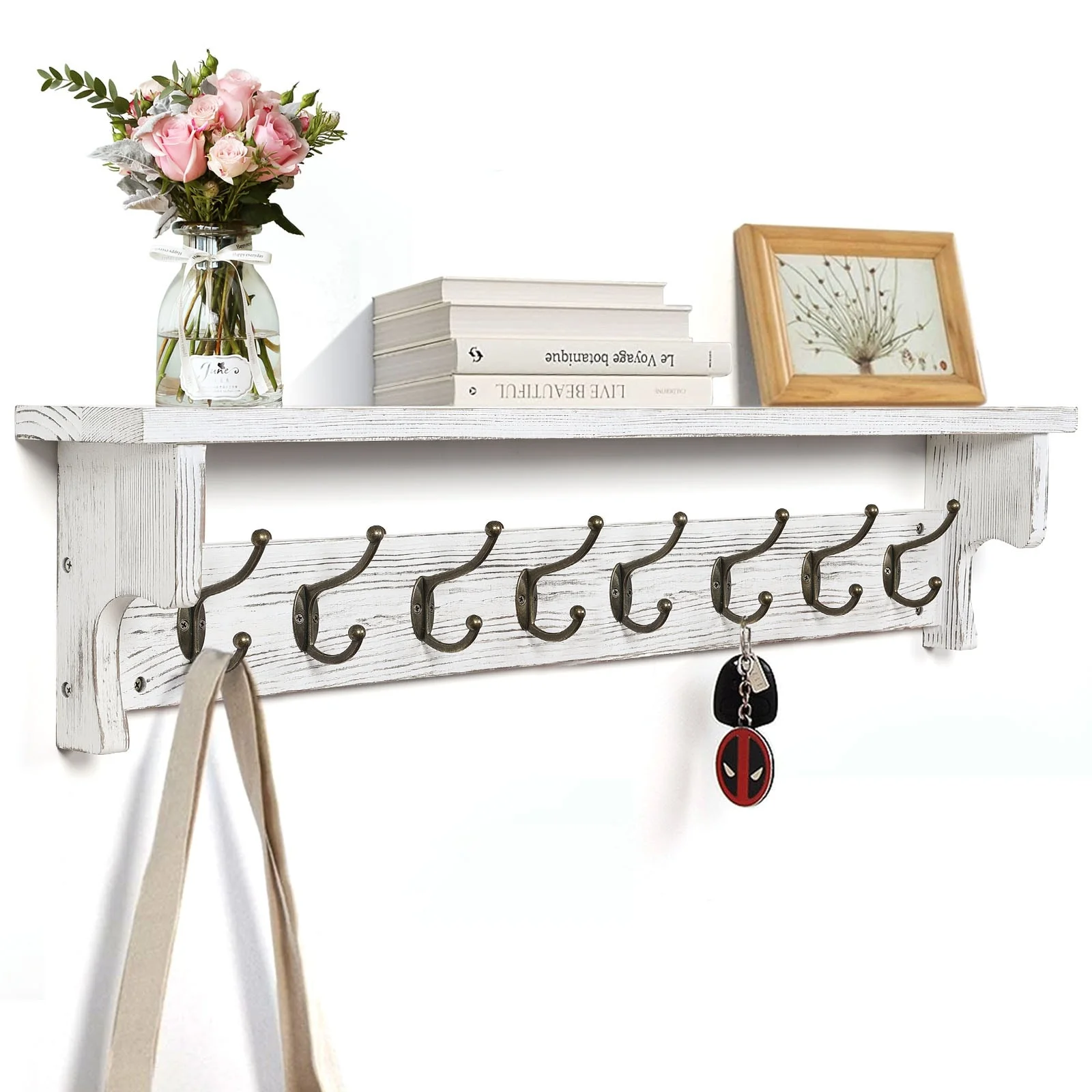 35.8 Wall Mounted Coat Rack with Storage Shelf & Metal Hooks - 35.8L x 4.6D x 7.8H