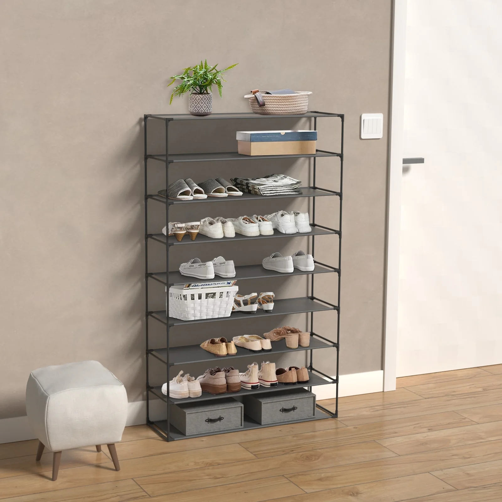 Shoe Rack Detachable Non-Woven Waterproof Fabric Shoe Organizer Tower Black Set of 2