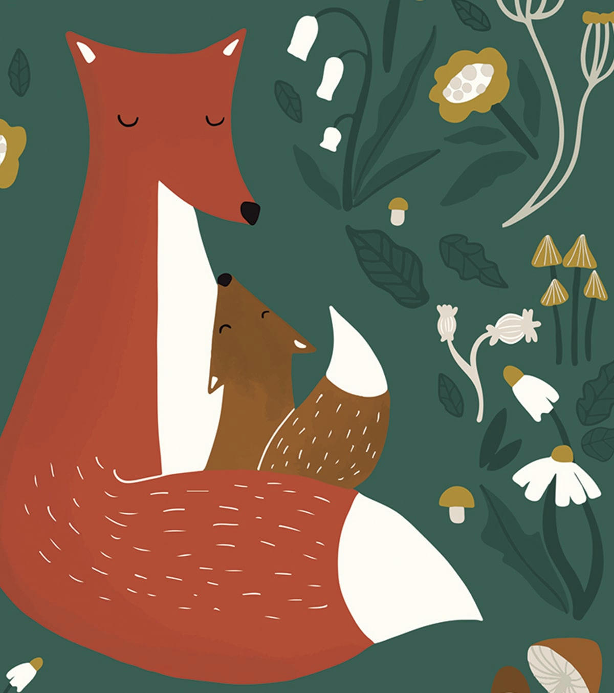 FOREST HAPPINESS - Affiche famille renard en Papier Vert foncé