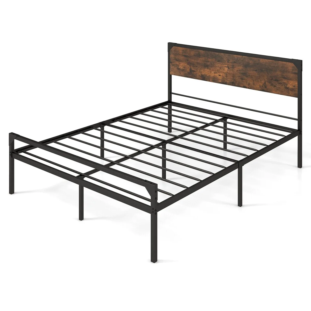 Costway Platform Full/Queen Bed with Rustic Headboard & Footboard