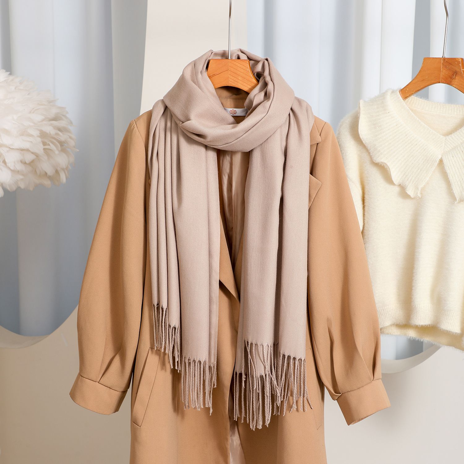 PEACH ACCESSORIES Soft Plain Pashmina Occasions Tassels Scarf