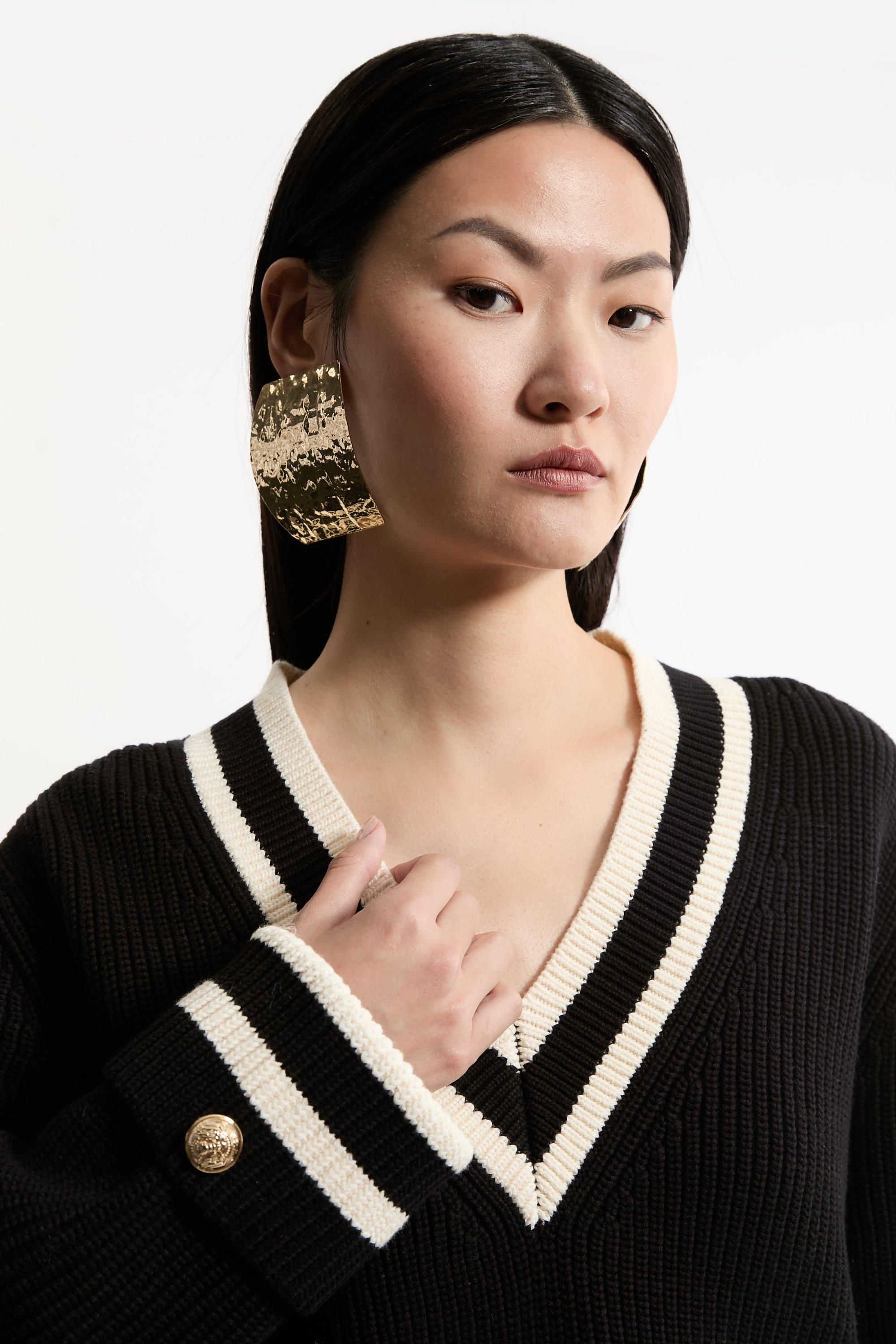 KarenMillen Cotton V Neck Knit Boxy Jumper