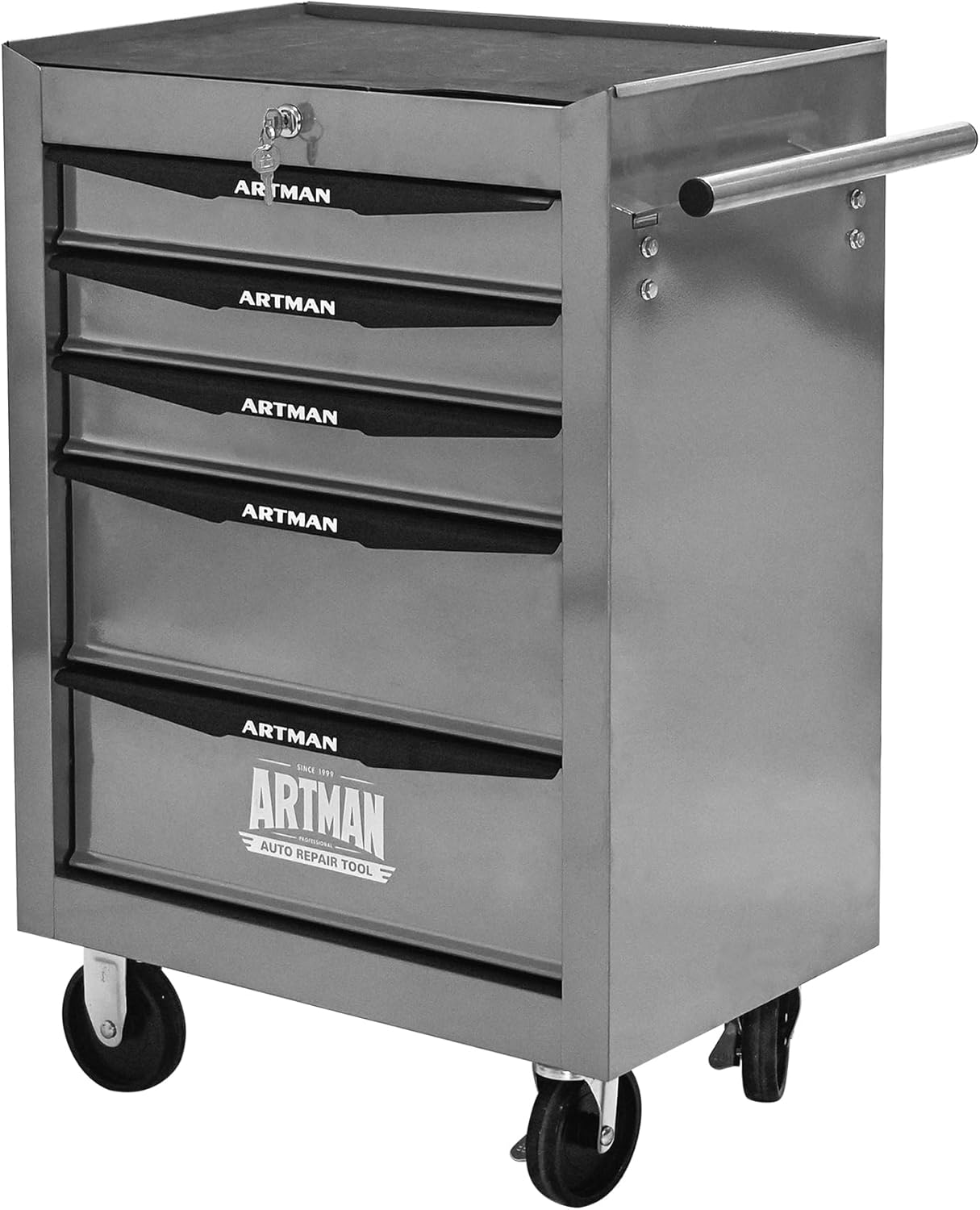 5 Drawers Tool Cart on Wheels, Multifunctional Rolling Tool Chest, Drawers Mobile Trolley Organizer Heavy Duty Tools Box with Locking Wheels & Ball Bearing Drawers (Silver, 5 Drawers)