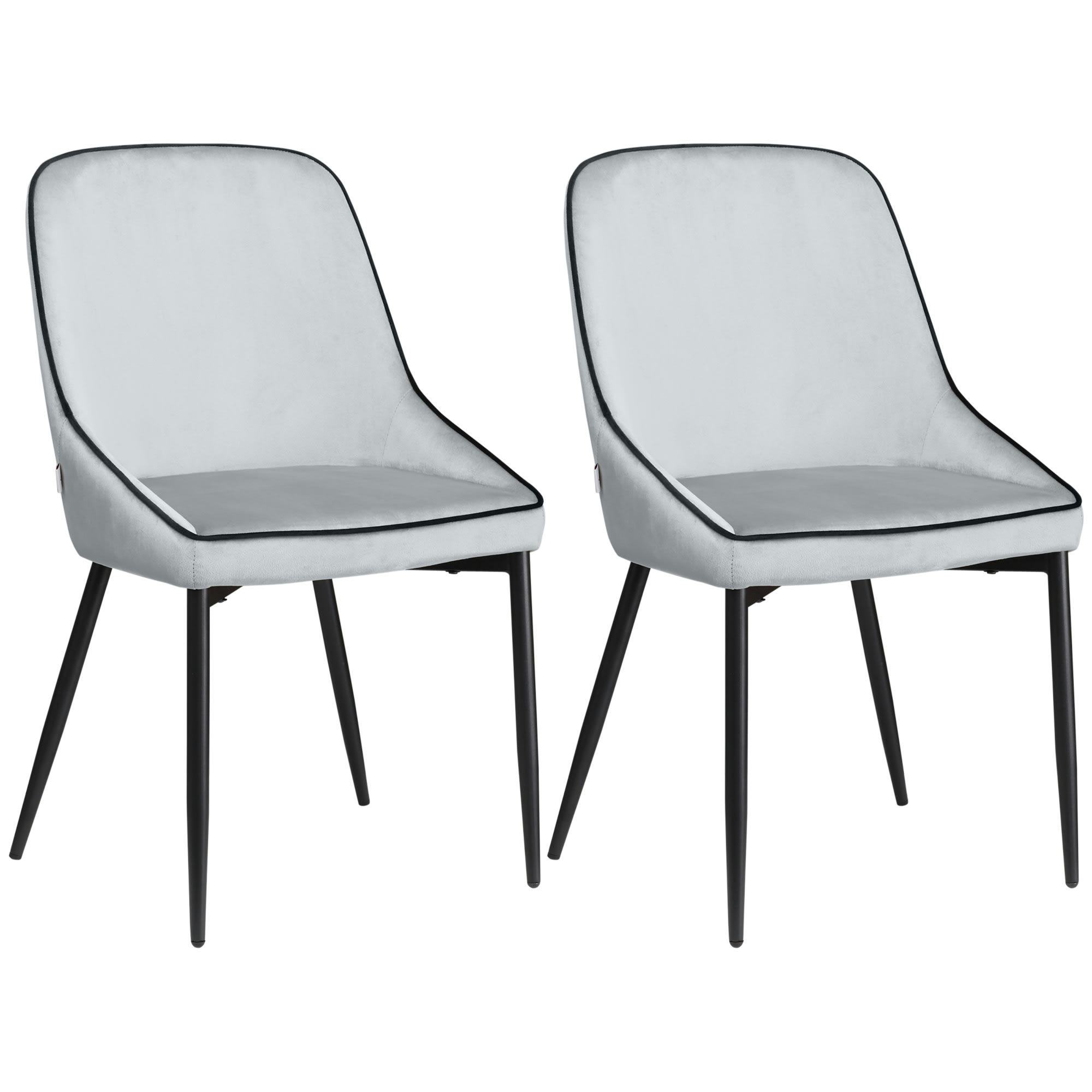 - Lot de 2 chaises design piètement acier noir aspect velours gris clair