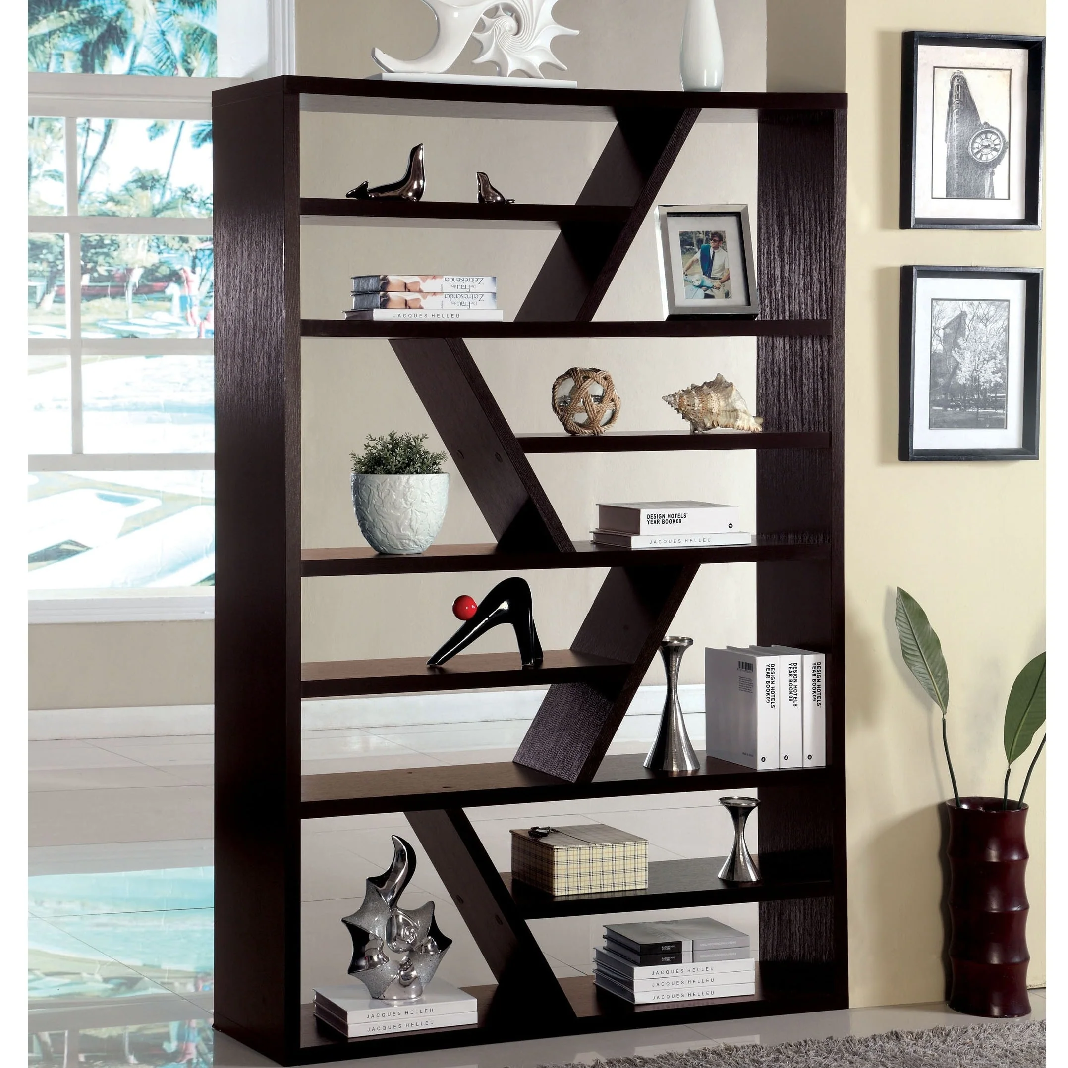 Emize Modern 12-Shelves Solid Wood Etagere Bookshelf and Display Stand by Furniture of America
