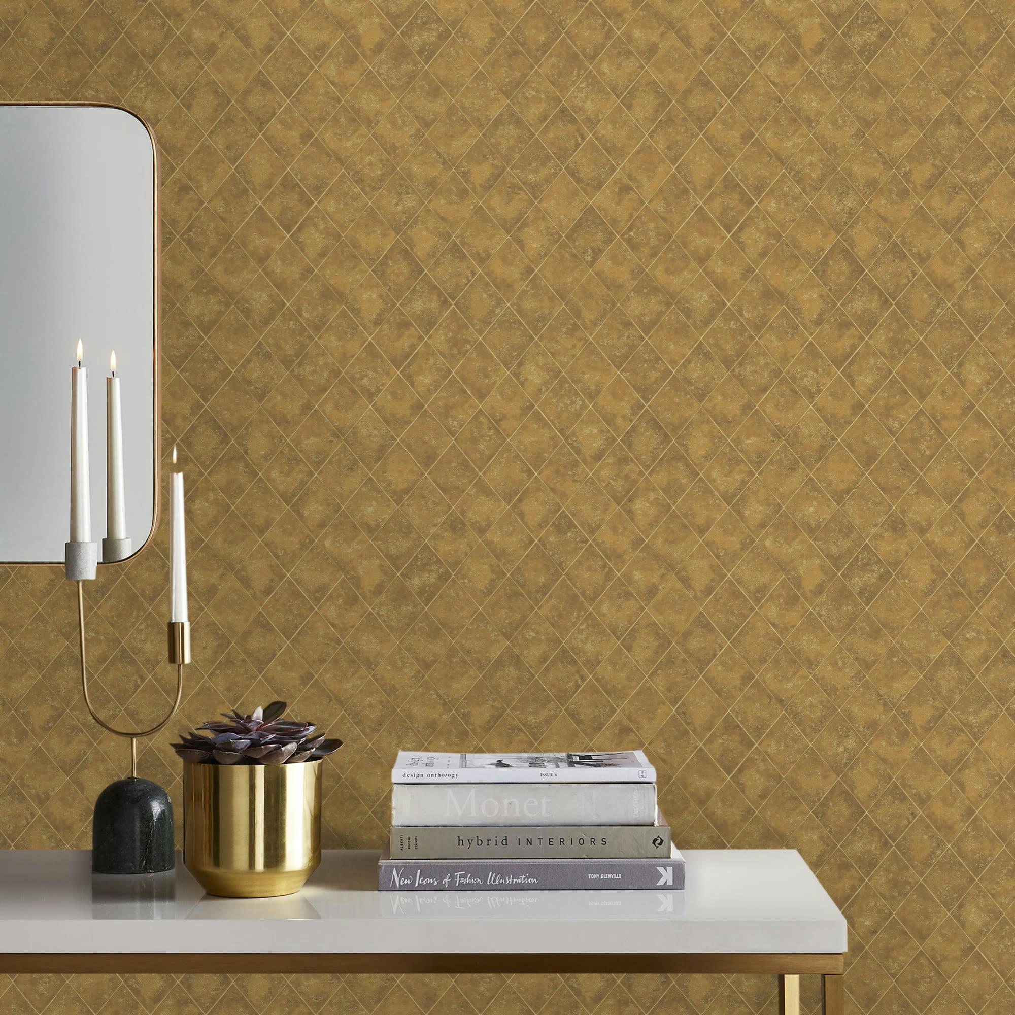 - Papier peint intissé losanges velours jaune 1005x52cm