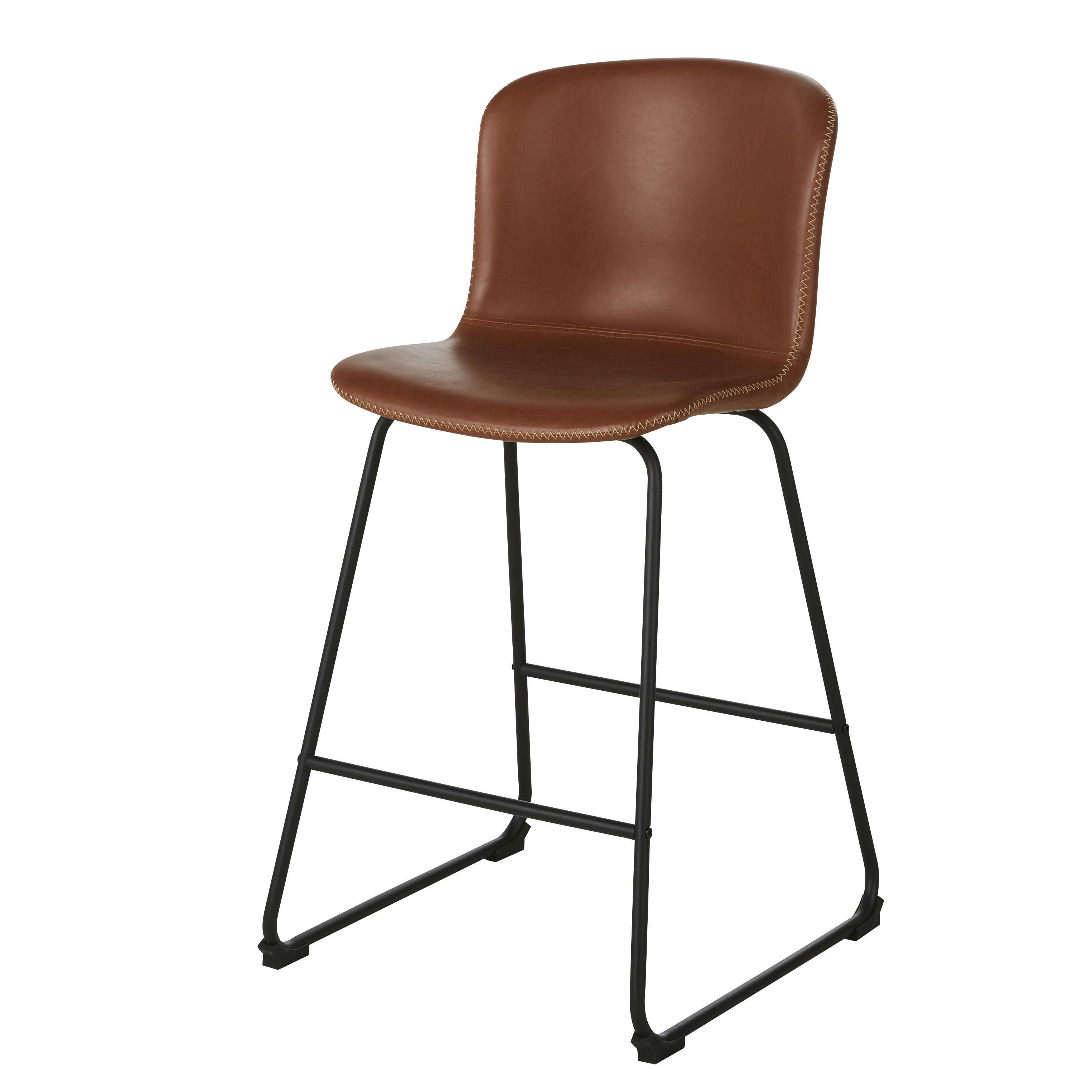 Conny - Chaises pour îlot central en textile enduit marron effet cuir et métal noir (x2) H65