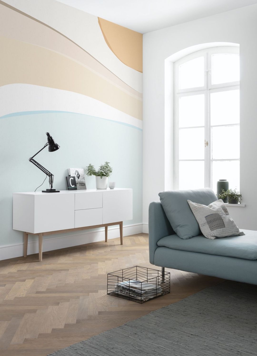 Sanders & Sanders fotobehang kunst blauw, beige en oranje - 200 x 280 cm - 611988