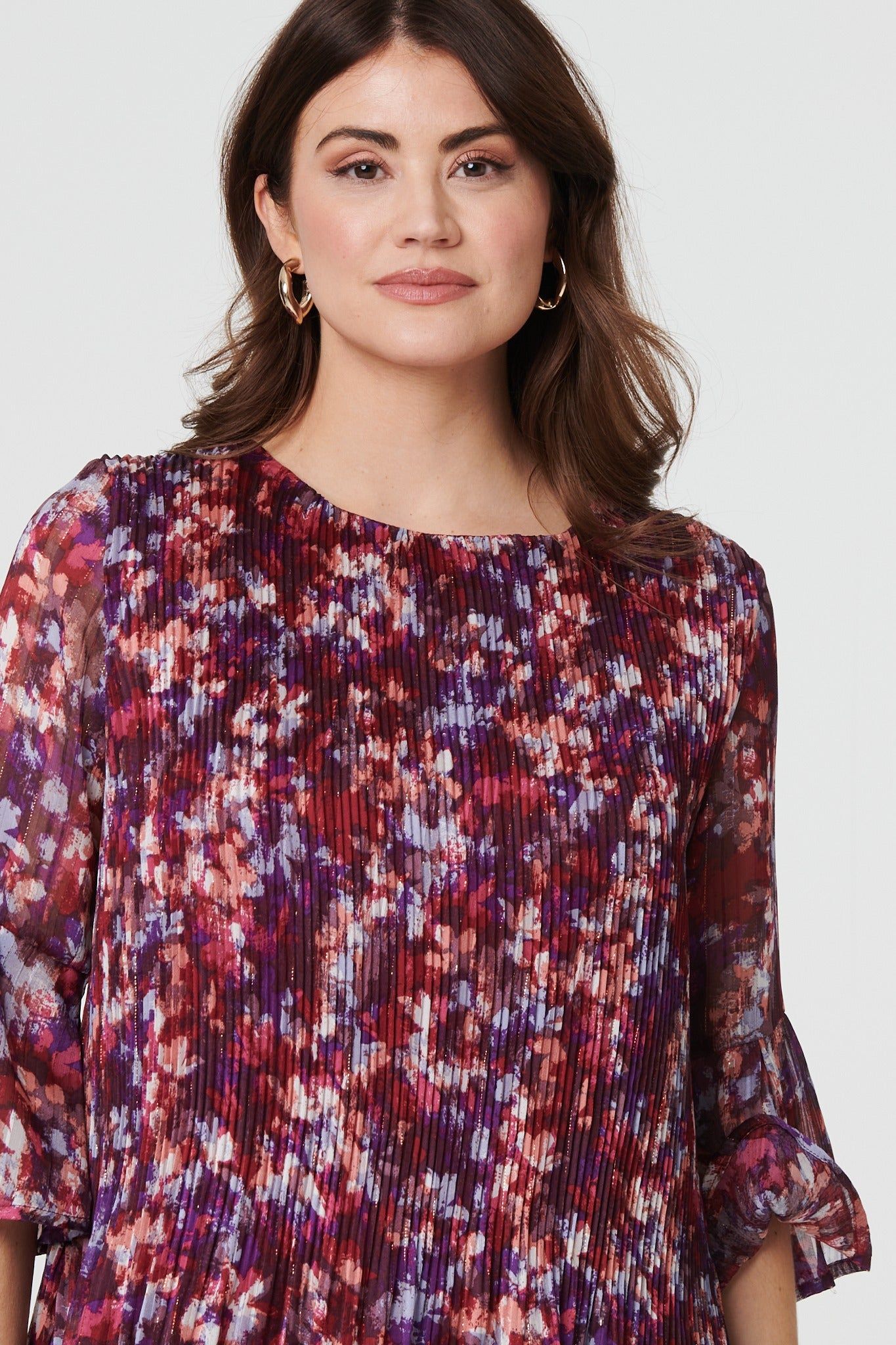Izabel London Animal Print Pleated 3/4 Sleeve Blouse