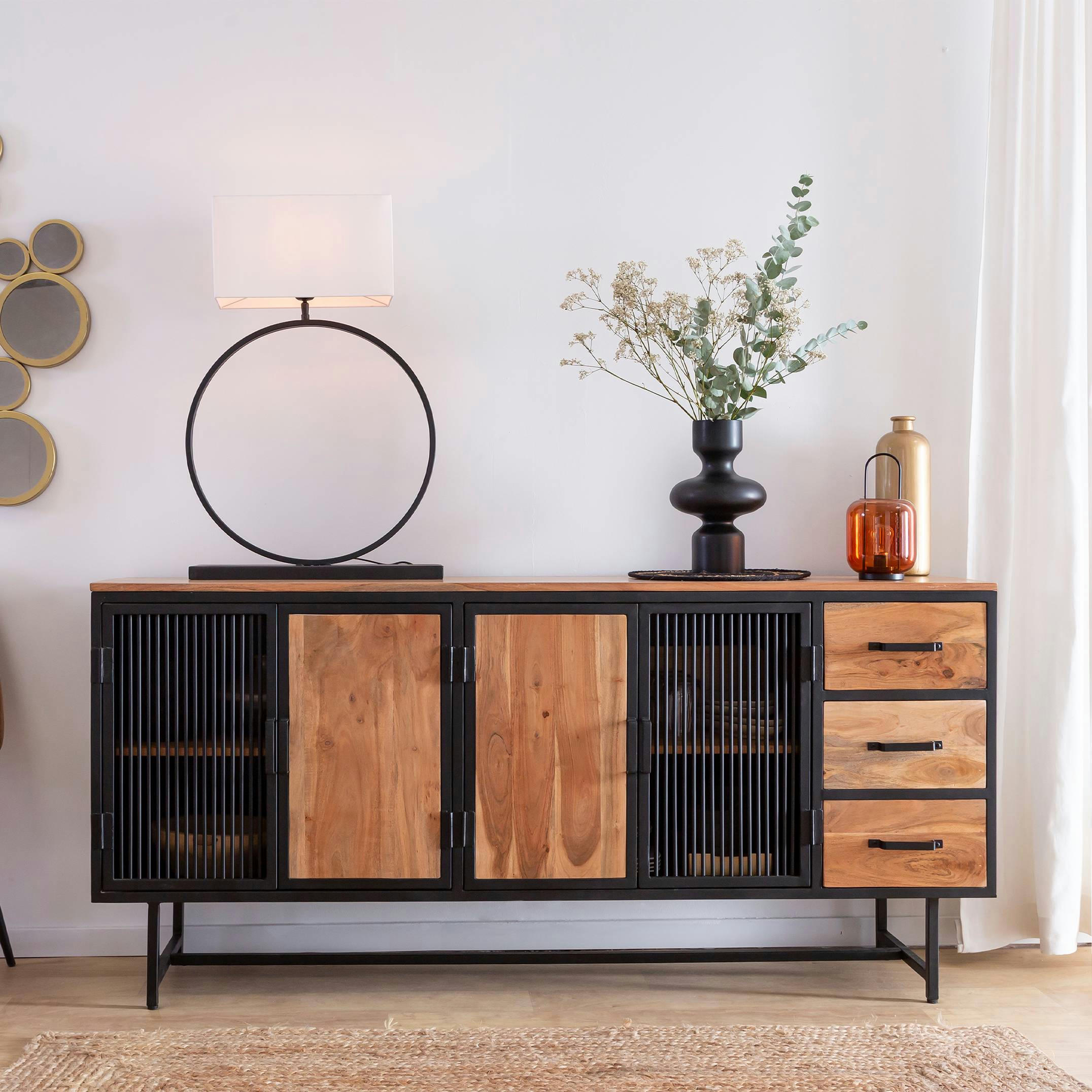 MATTIA - Buffet en bois noir 170 cm