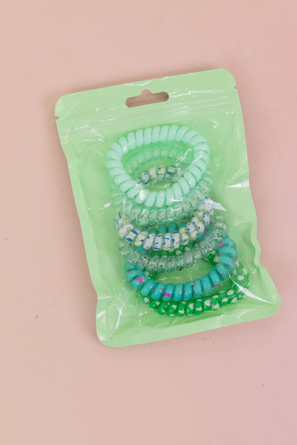 Green & Aqua Coil Hair Ties – 6 Pack