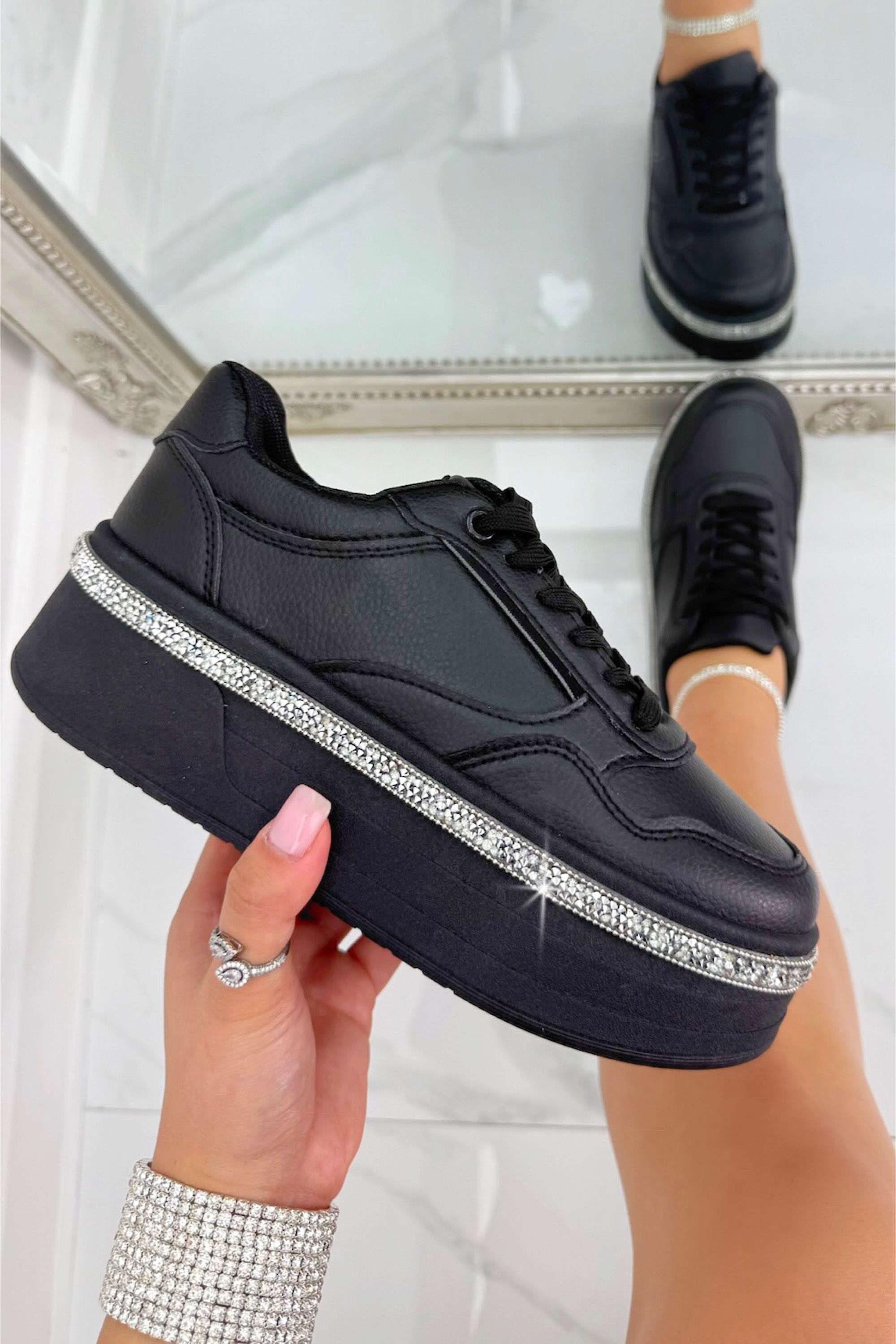 Love Lemonade Crystal Diamante Trim Platform Trainers